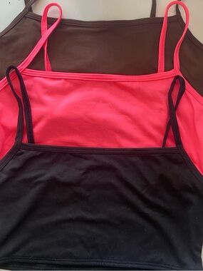 Layered Cami Bralette Trio — Black, Hot Pink & Brown